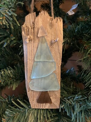 Driftwood Christmas Ornaments with Faux Seaglass | Cute Holiday Gift Tags | Simple Thank You Gift | Happy Colorful Beach Art - image5